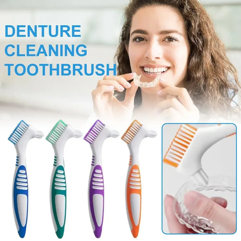 Denture Brush Denture Toothbrush With Multi-Layered Bristles & Anti-Slip Handle Denture Cleaning Care Double Sided Toothbrush Peaceful Pleasures Health and Wellness