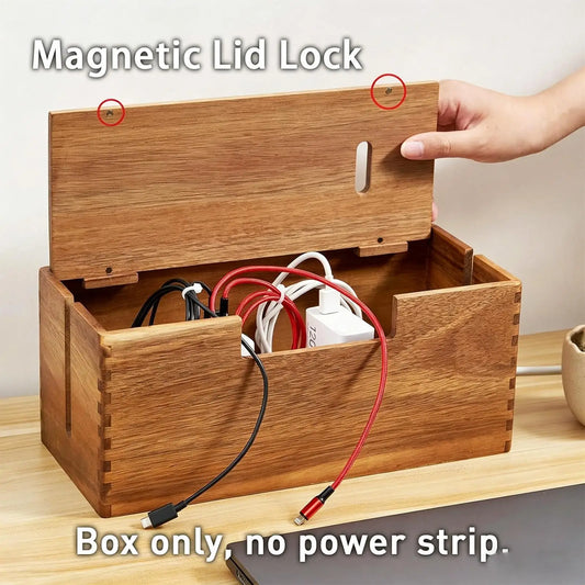 Wooden Cable Management Box – Cord & Charger Organizer Cable Organizer Box Oasis Select