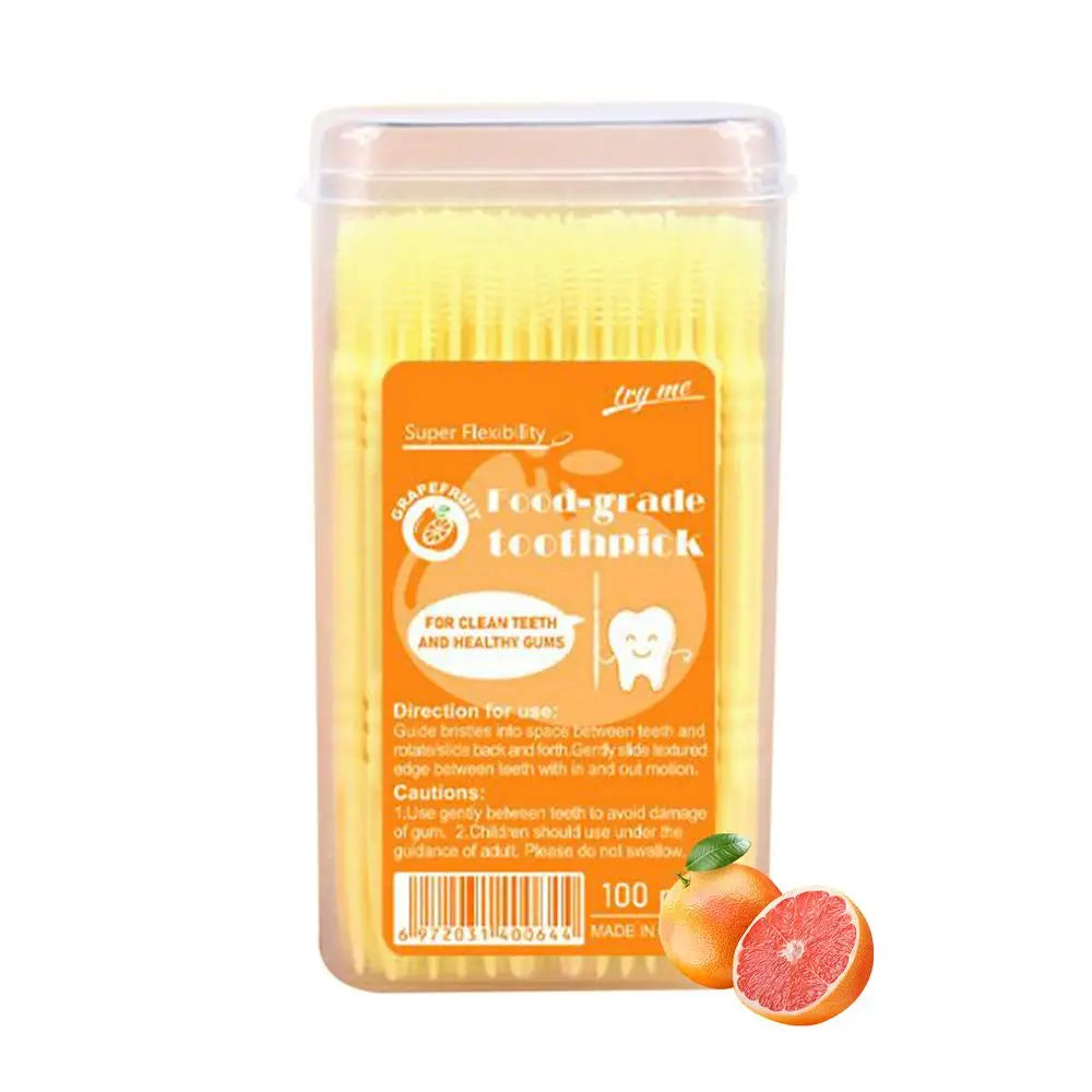 100pcs Flavored Toothpicks 2-Tip Teeth Cleaning with Soft Bristles for Stain Remover Mouth Care Hotel Restaurant Camping Supplie Peaceful Pleasures Health and Wellness Beige