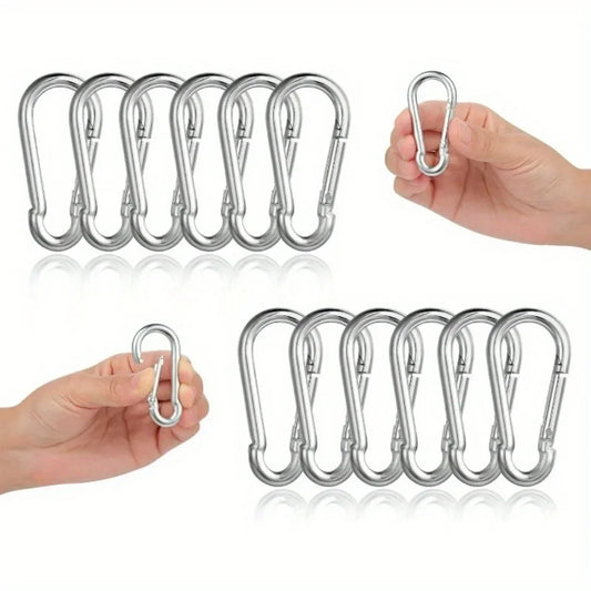 12-Pack Stainless Steel Carabiner Set | 6x60mm, 180kg Capacity Carabiner Clip Set Peaceful Pleasures Health and Wellness