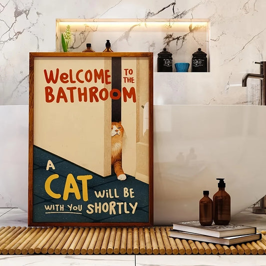 "The Cat Will Be Here Soon" Funny Cat Canvas Wall Art Canvas Wall Art Peaceful Pleasures Health and Wellness G4571 30x40cm Metal Framed