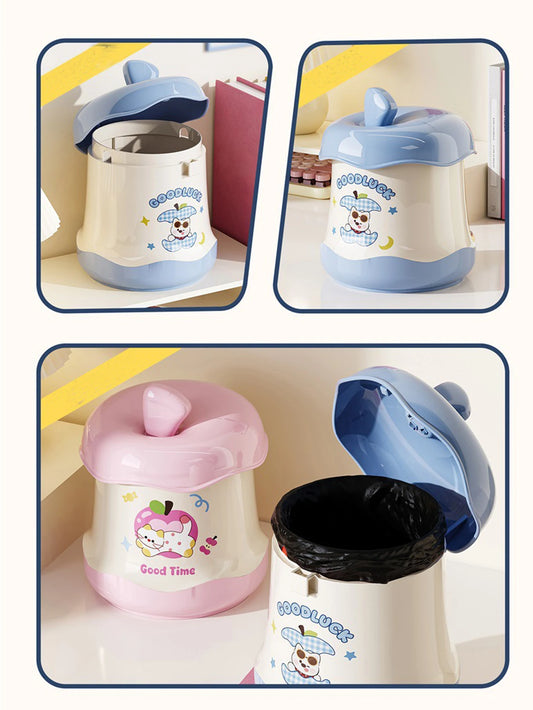 1Pcs Cartoon Pattern Desktop Trash Bin Apple Shaped Press Open Lid Storage Bin Snacks Paper Scraps Miscellaneous Items Trash Peaceful Pleasures Health and Wellness