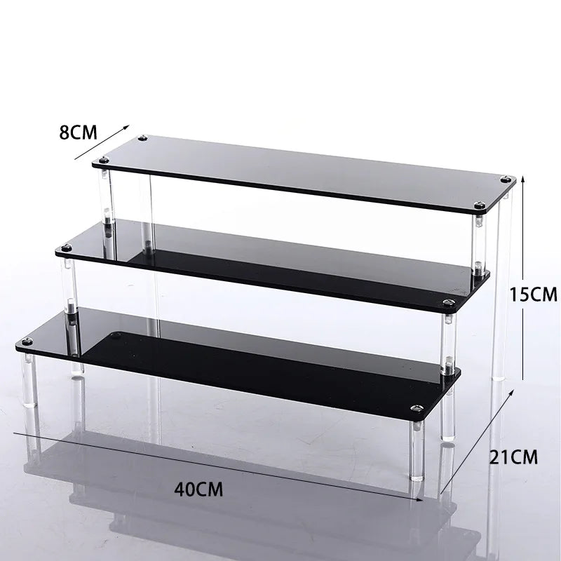 1-5 Tier Acrylic Display Stand Clear Display Riser Rack for Cupcake Perfume Doll Décor Organizer Amiibo Funko POP Figures DC05 Peaceful Pleasures Health and Wellness Black 3 tier 40x8