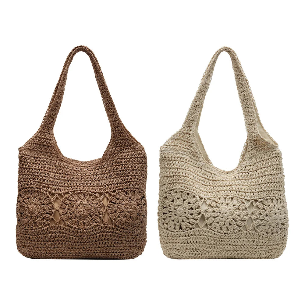 Large Woven Straw Beach Bag – Zipper Shoulder Tote for Women Peaceful Pleasures Health and Wellness