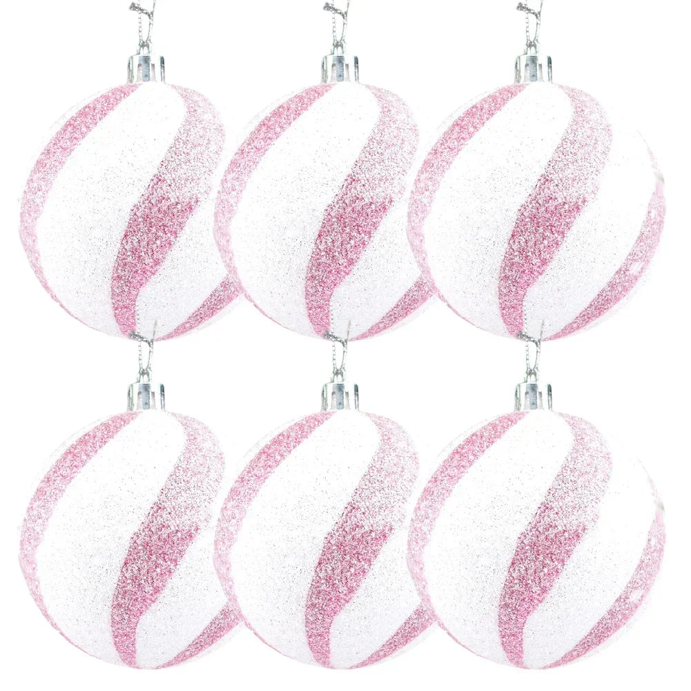 Pink Sequin Christmas Ball Ornaments 8cm Set of 6 | Holiday