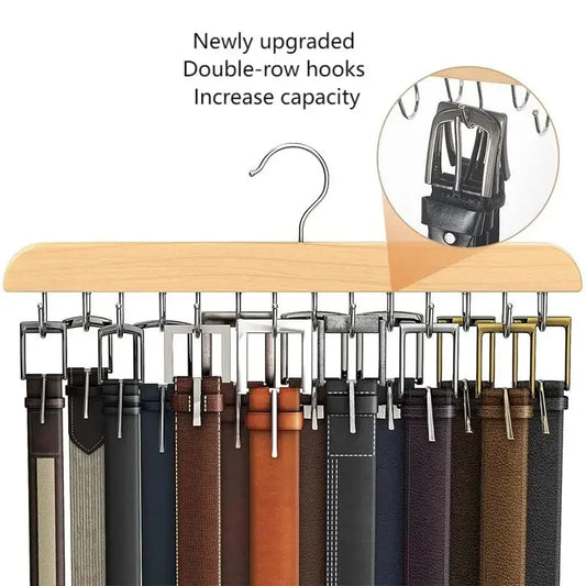 Wooden Belt & Tie Rack – Multi-Hook Wardrobe Organizer Peaceful Pleasures Health and Wellness