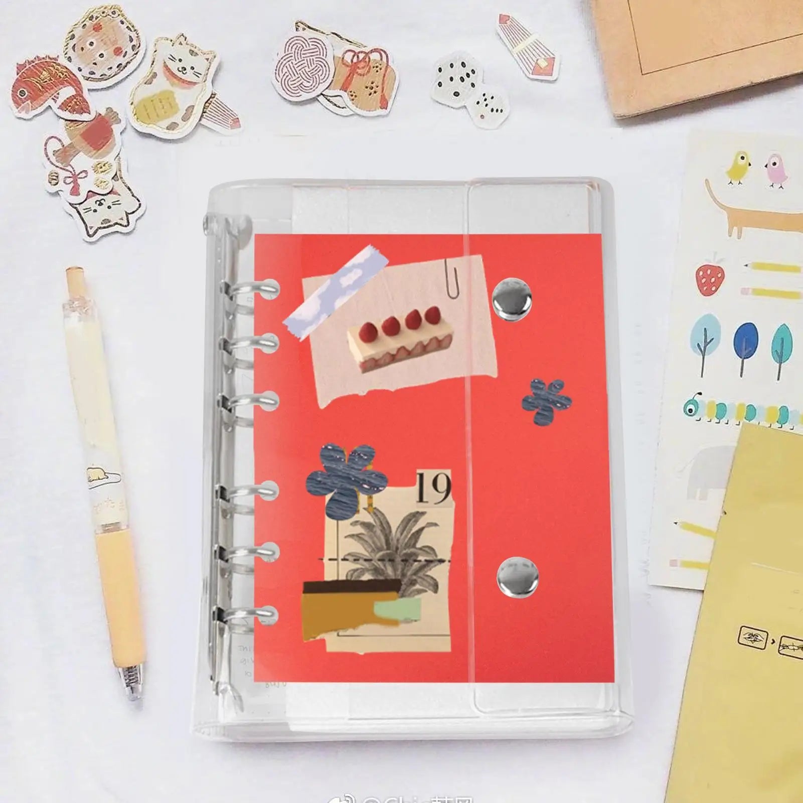 6-Ring PVC Binder Cover, Clear A6/A7 Notebook Closure for Loose Leaf Folder Photocard Scrapbook Photo Document Budget Organizer Peaceful Pleasures Health and Wellness