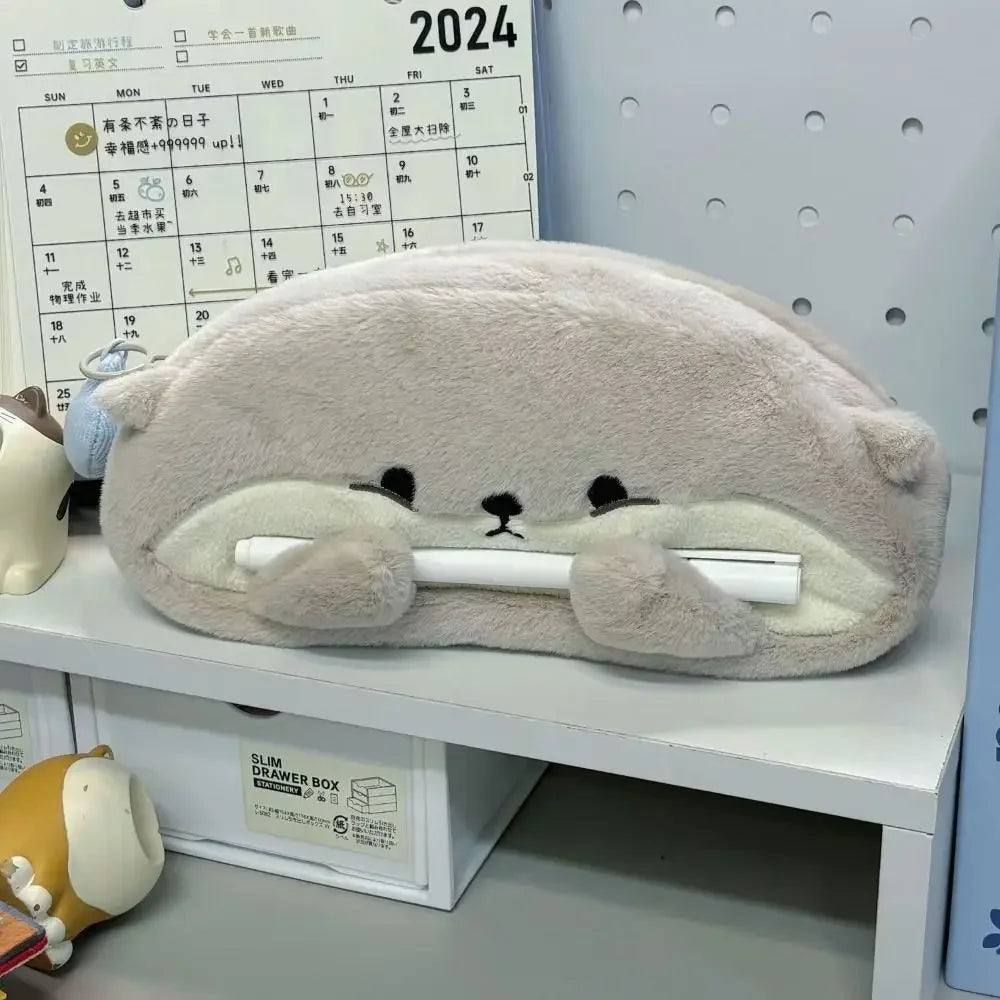 no Pendant Large Capacity Pencil Case Cute Otter Penguin Plush Pen Bag Cute Cartoon Stationery Storage Bag Peaceful Pleasures Health and Wellness