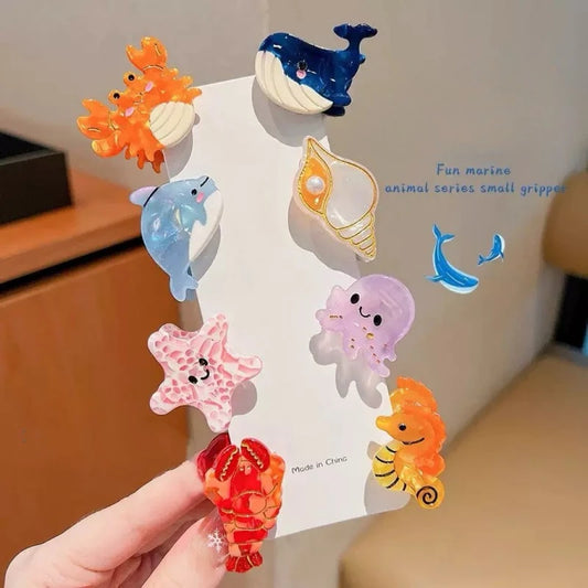 Kids Ocean Cartoon Acetate Hair Clips – Whale Starfish Hairpins Kids Hair Clips Peaceful Pleasures Health and Wellness