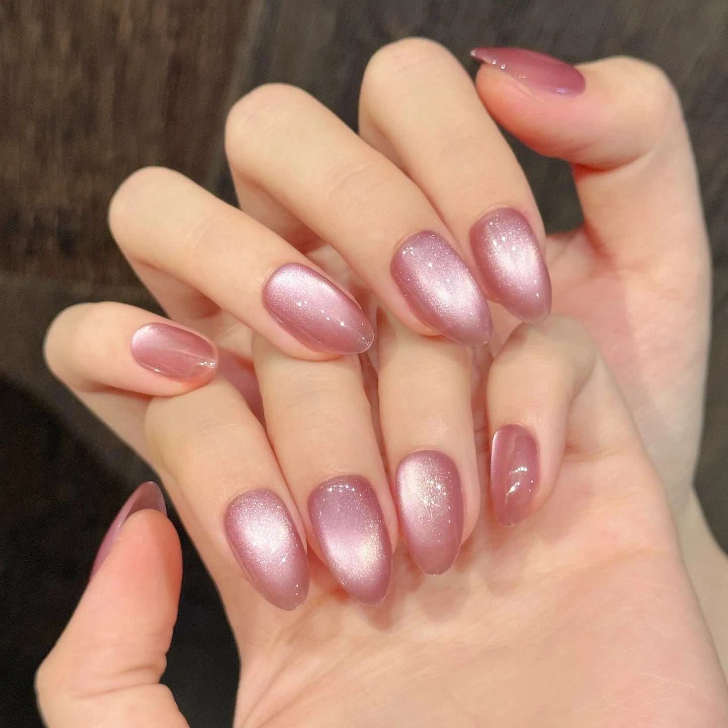 Handmade Press on Nails 10pcs Flash Glass Beads Cat's Eye False Nails Wearable Sweet Simple Round Fake Nails Almond Tip Nail Art Peaceful Pleasures Health and Wellness