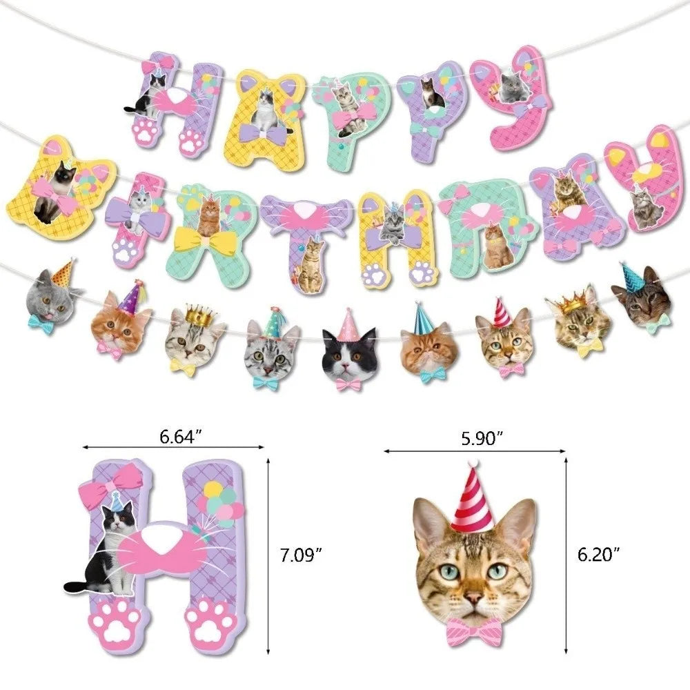 Cat & Dog Happy Birthday Banner Garland Party Decoration Set