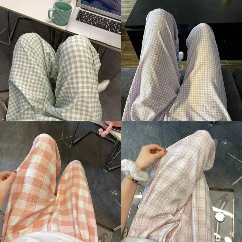 Women's High Waist Wide Leg Plaid Pajama Pants | Cotton Pajama Pants Peaceful Pleasures Health and Wellness