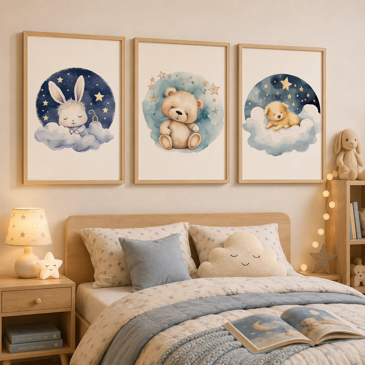 Nursery Wall Art, Nordic Cute Animal Cartoon Canvas Painting | Baby Poster for Toddler Kids Room Decor Peaceful Pleasures Health and Wellness