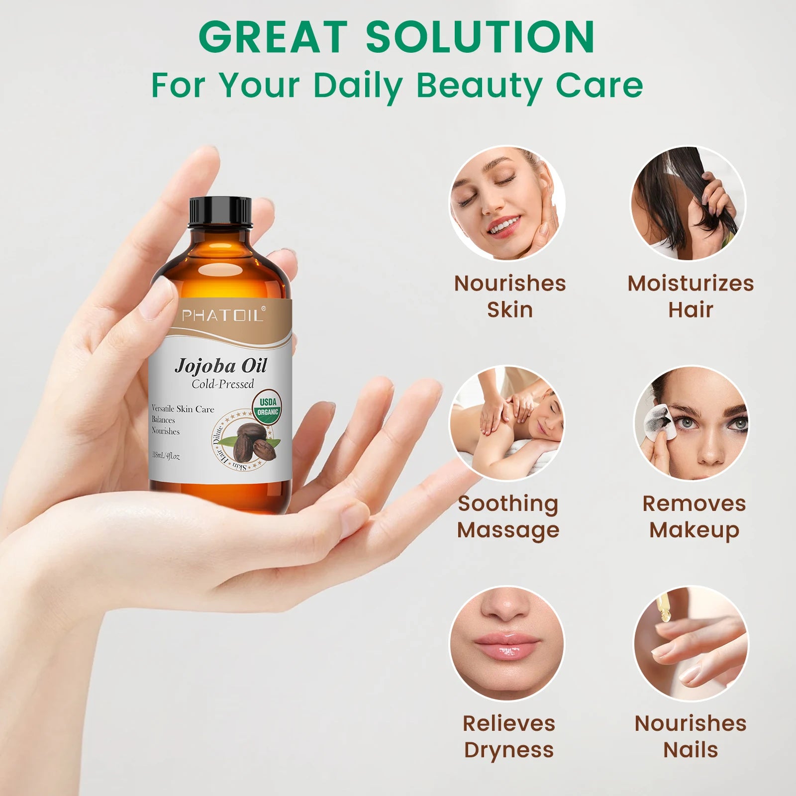PHATOIL 118ml Organic Face Oil Natural Cold Pressed USDA Carrier Oils- Castor Oil,Jojoba,Moroccan Argan Oil,Rosehip Seed Oil Peaceful Pleasures Health and Wellness