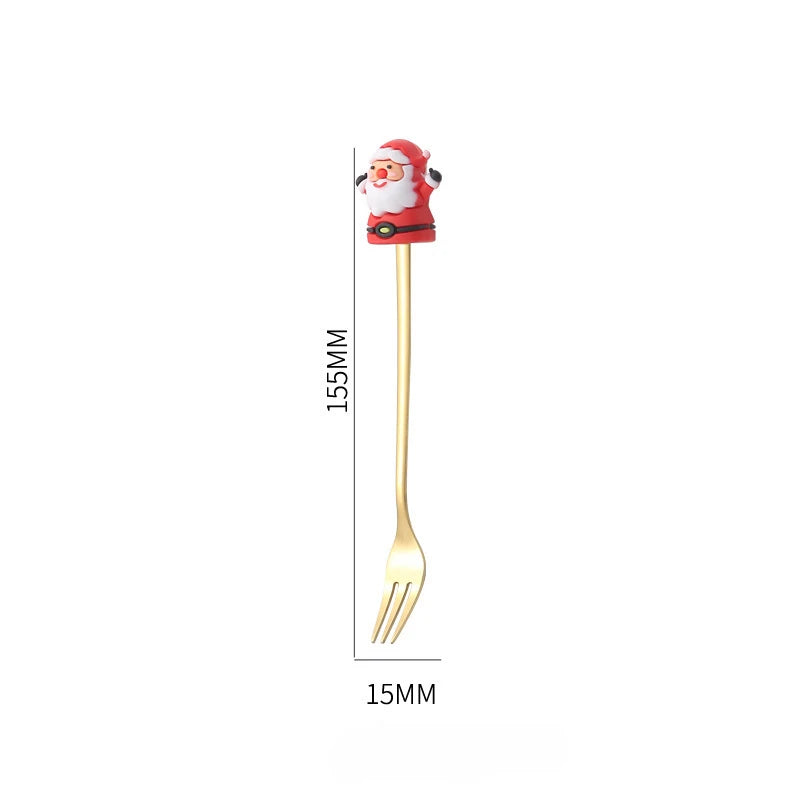 1/2/4/6pcs fancy christmas cartoon Doll gift sets stainless steel christmas tableware coffee spoon and fork set with gift box Peaceful Pleasures Health and Wellness Single fork