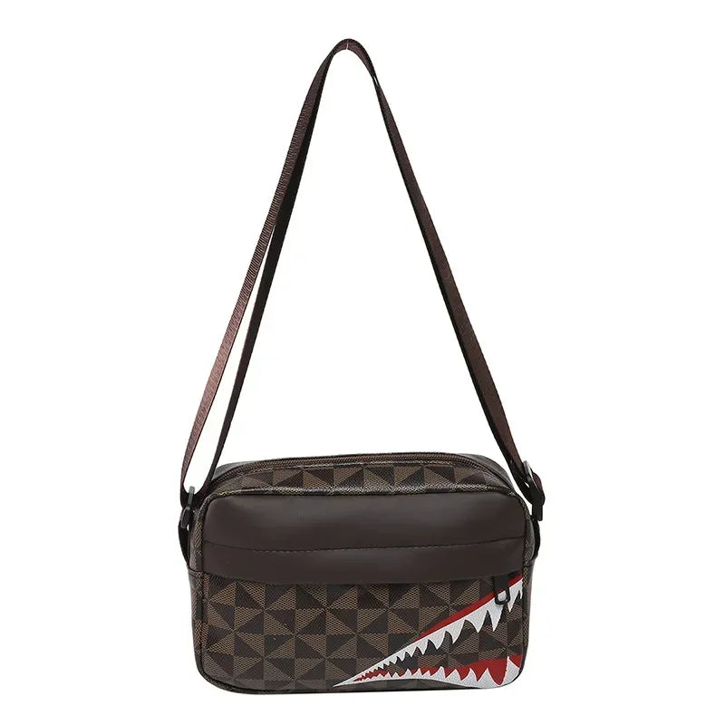 Shark Mouth Crossbody Bag | Split Leather Small Square Purse Crossbody Bag Peaceful Pleasures Health and Wellness C Mini(Max Length<20cm)