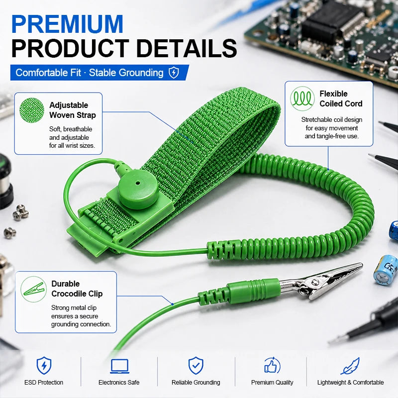 Anti-Static ESD Wrist Strap Grounding Band with Alligator Clip