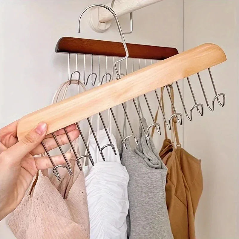 Wooden Sling Hanger Organizer with Multiple Hooks for Underwear Bras Vests Space-Saving Durable Storage Rack Hangers for Clothes Peaceful Pleasures Health and Wellness