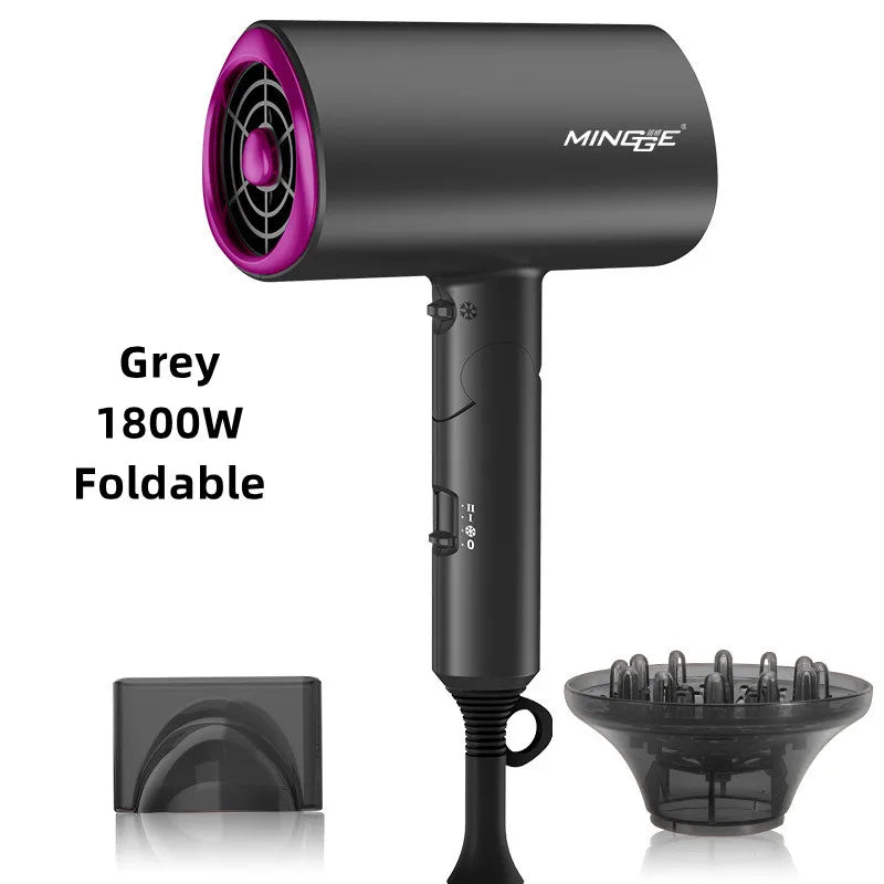 Hot Selling Professional Hair Dryer Negative Ion High Power Blue Light Foldable Electric Hair Dryer Salon Hair Tools Home Peaceful Pleasures Health and Wellness Grey -1800W US
