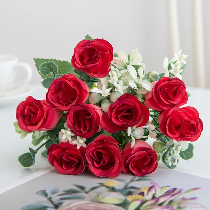 Silk Rose Bouquet 10 Heads – Wedding & Home Artificial Flowers