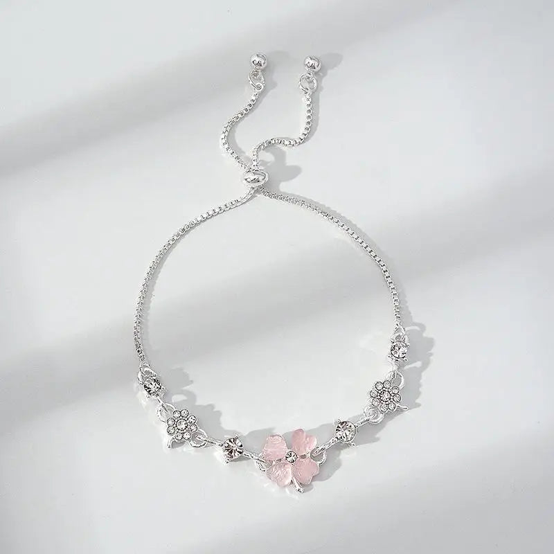 Four Leaf Clover Zircon Opal Charm Bracelet | Adjustable Bangle
