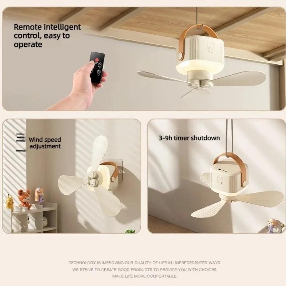 Rechargeable Hanging Ceiling Fan with LED Light & Remote Control