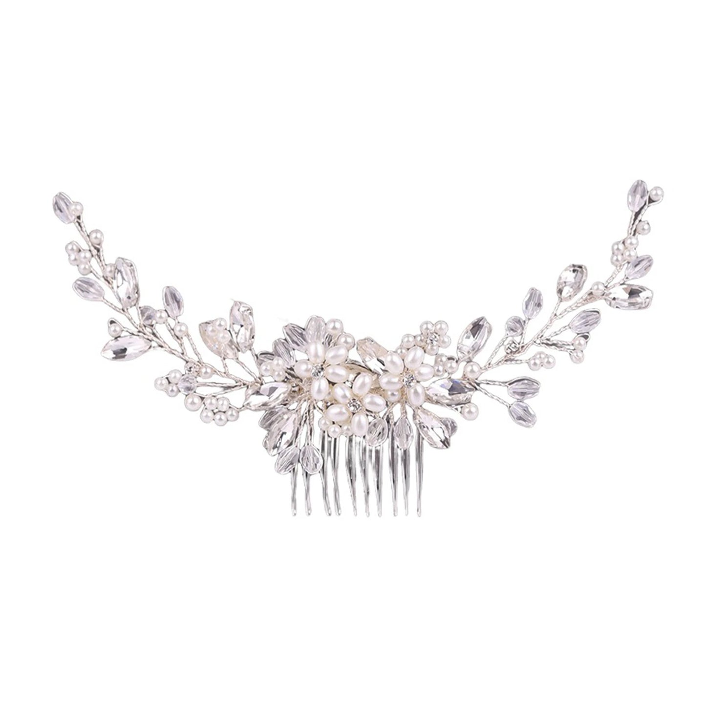 Bridal Pearl Rhinestone Hair Comb Elegant Updo Accessory for Wedding Dress Peaceful Pleasures Health and Wellness Silver