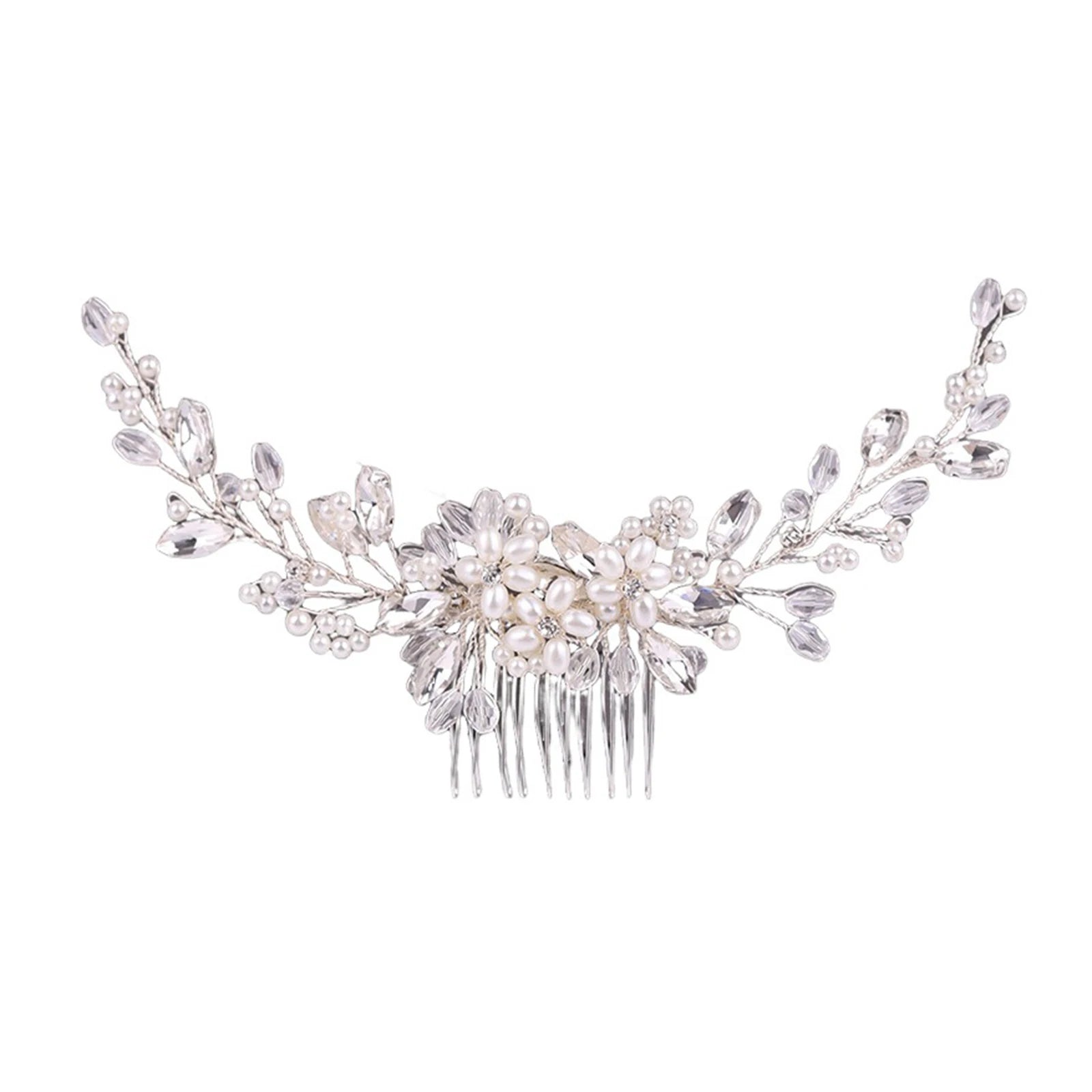 Bridal Pearl Rhinestone Hair Comb Elegant Updo Accessory for Wedding Dress Peaceful Pleasures Health and Wellness Silver