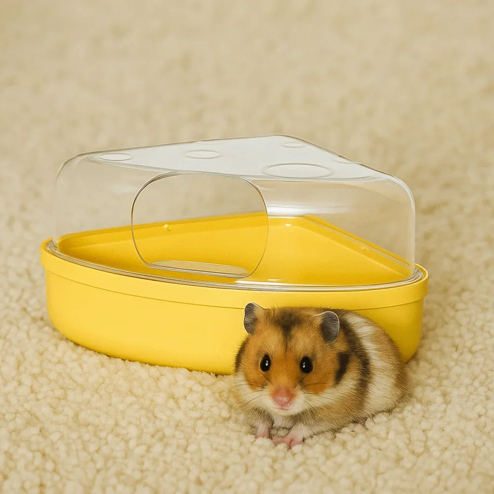 Cheese-Shape Hamster Sand Bath Box – Escape-Proof & Anti-Spill