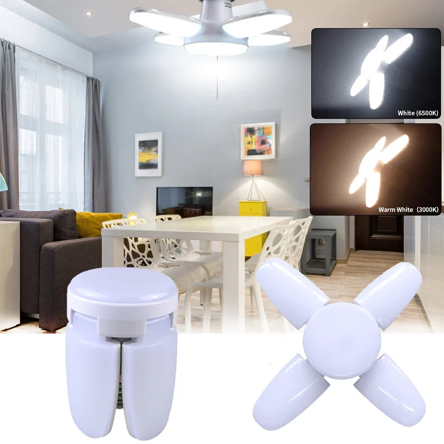 E27 Foldable Fan LED Bulb 28W 360° – Home Garage Warehouse