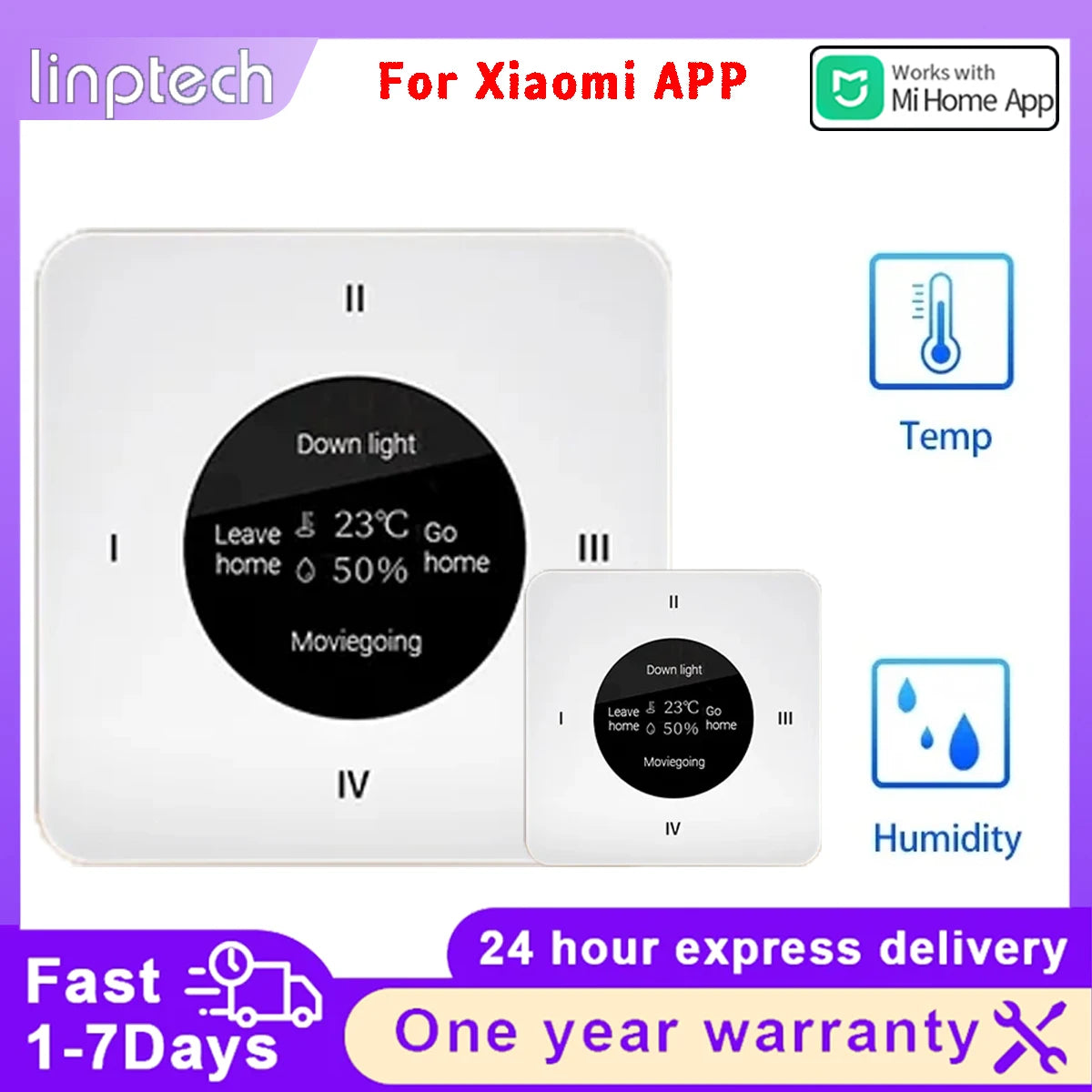 Linptech Wireless Switch KS1 Pro Glass Screen Temperature Humidity Sensor Smart Linkage Wiring-Free Smart Remote Control Switch Peaceful Pleasures Health and Wellness
