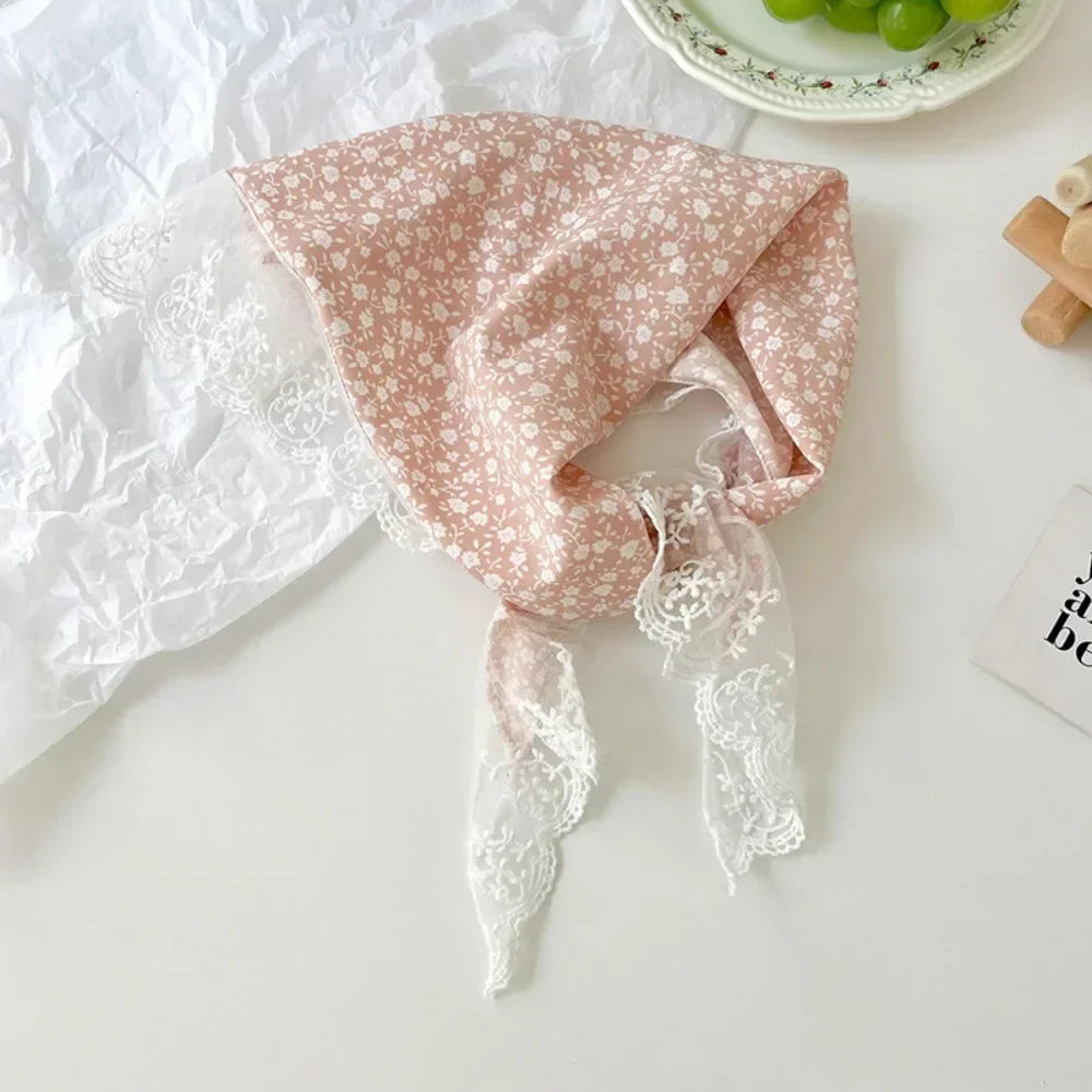 French Floral Triangle Scarf – Turban Bandana Hair Band Women
