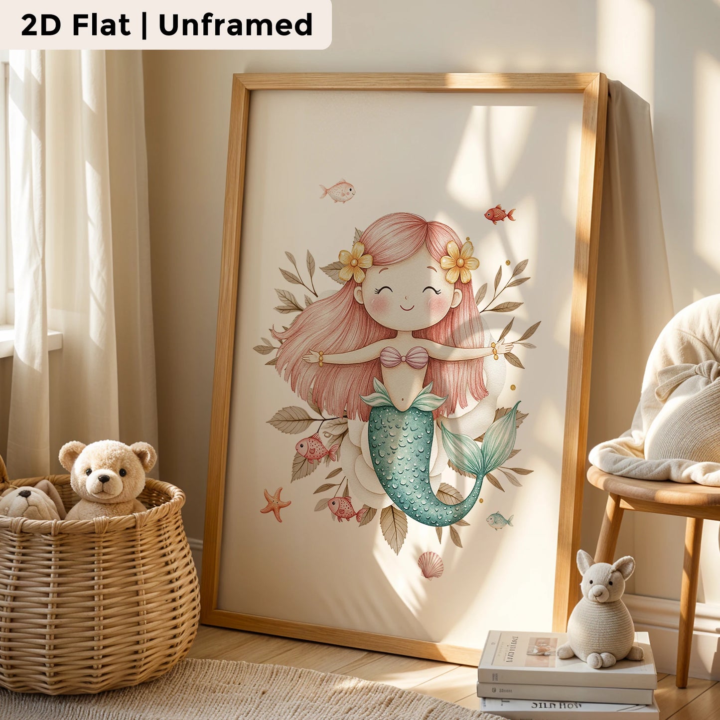 3-Piece Pink Mermaid Canvas Wall Art | Kids Room Decor Print