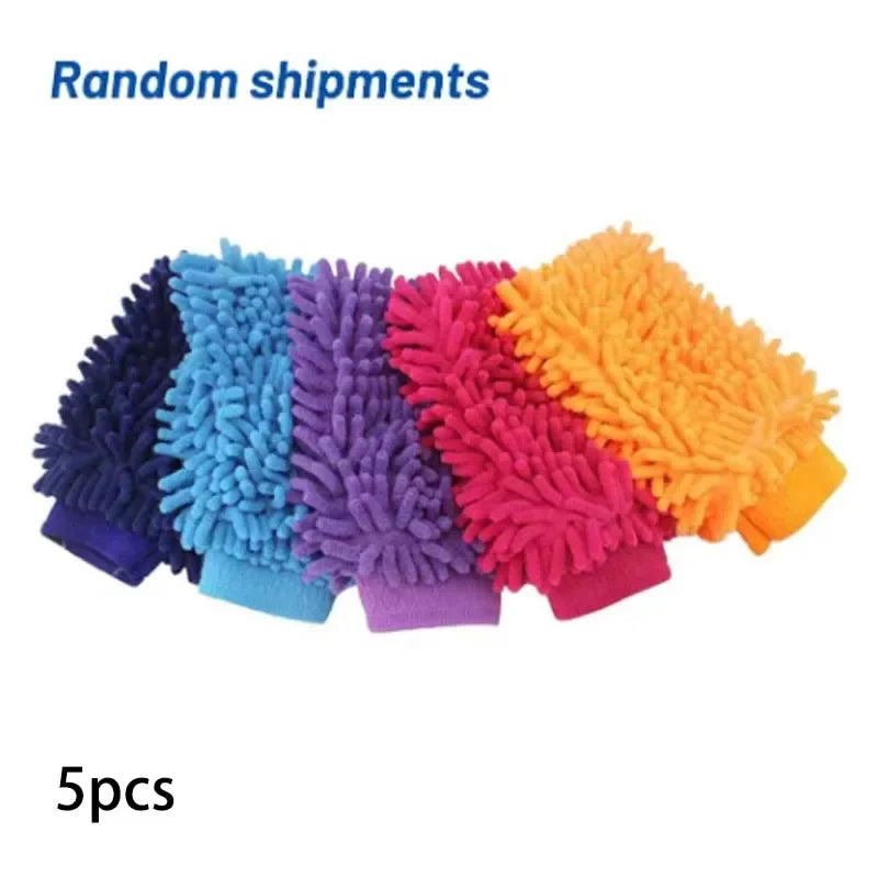 Car Wash Gloves Chenille Coral Fleece Gloves Washing Wiper Car Cleaning Towel Auto Dust Washer Mitt Car Cleaning Accessories Peaceful Pleasures Health and Wellness 5pcs Random Color