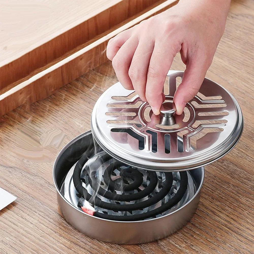 Mosquito Coils Holder Stainless Steel Mosquito Easy To Clean Anti-Mosquito Supplies Coil Box with Cover Round Mosquito Coil Tray Peaceful Pleasures Health and Wellness