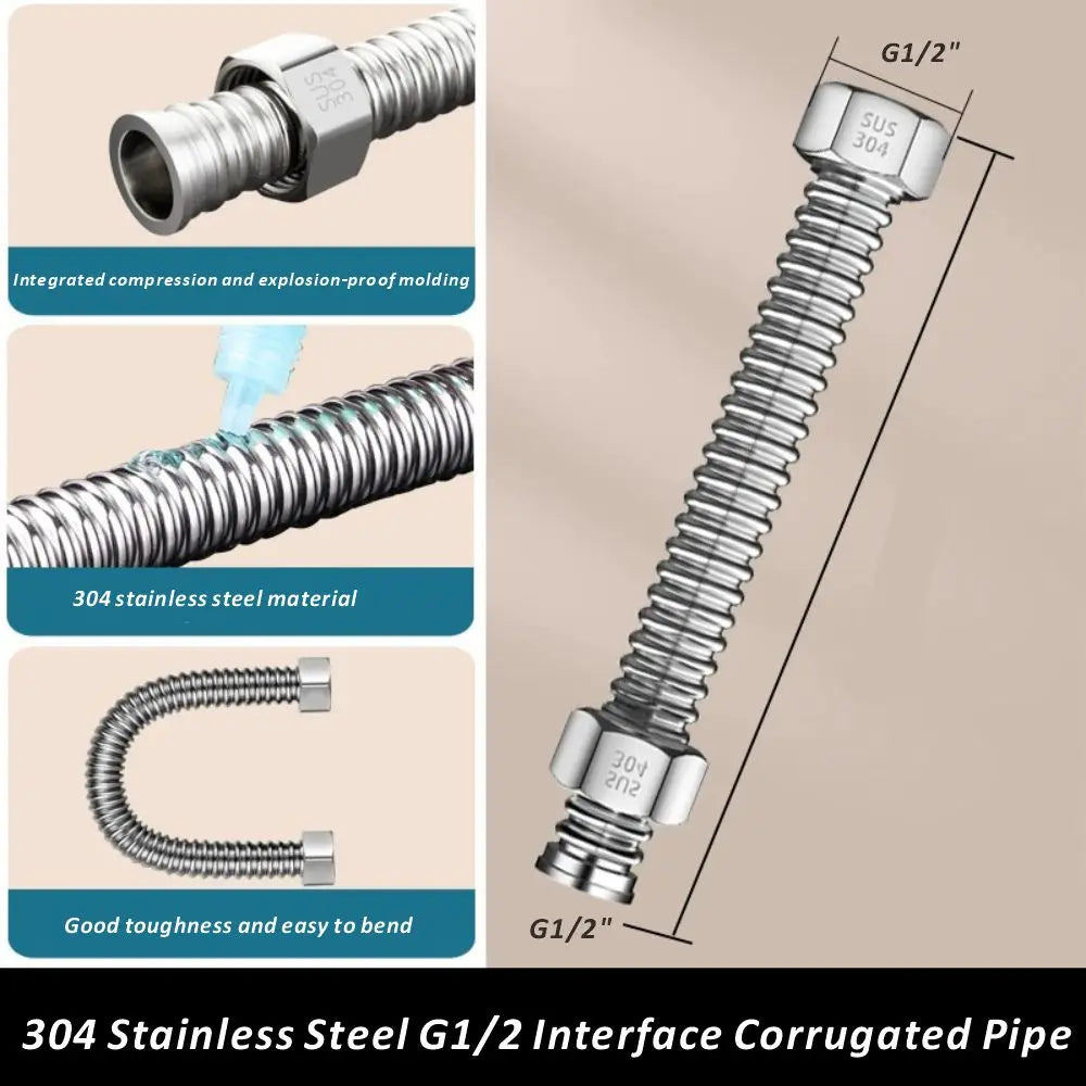 Stainless Steel Corrugated Plumbing Hose 1/2" | 20–200cm
