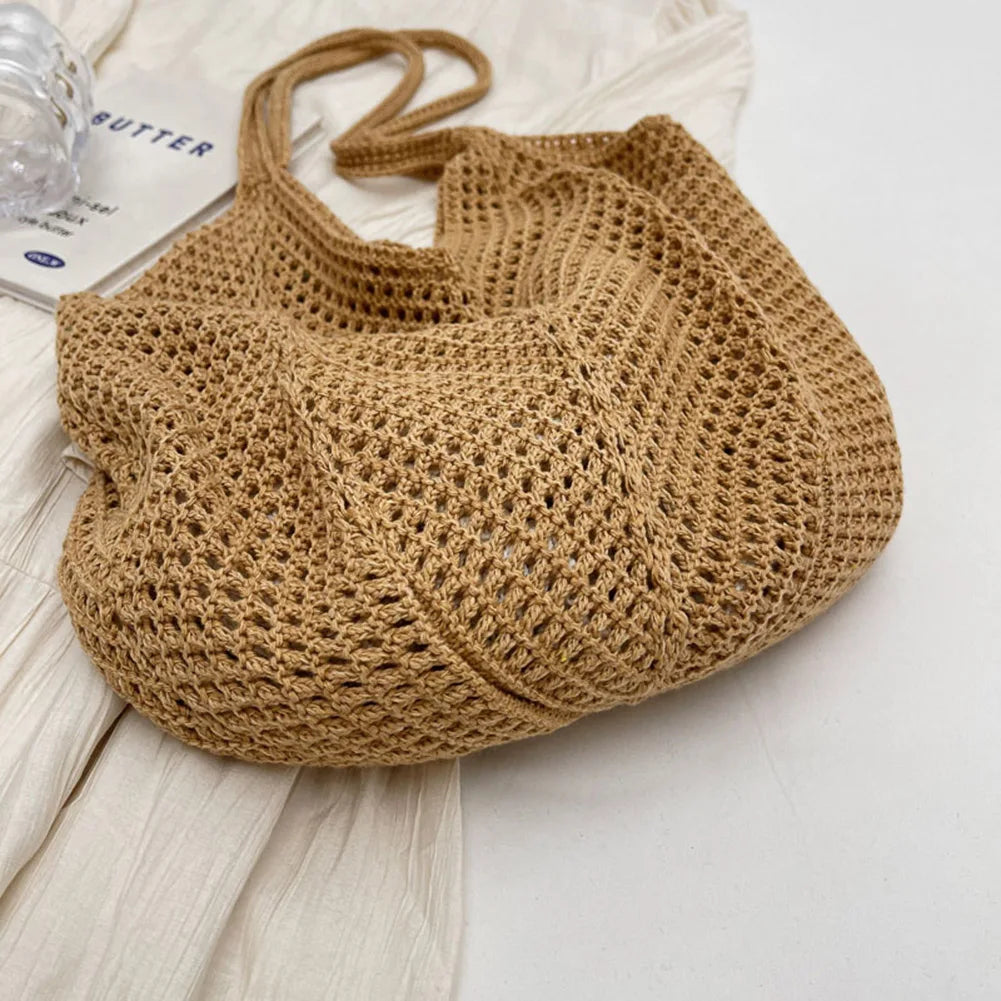 Knitted Hobo Shoulder Bag | Hollow-Out Tote for Women Peaceful Pleasures Health and Wellness