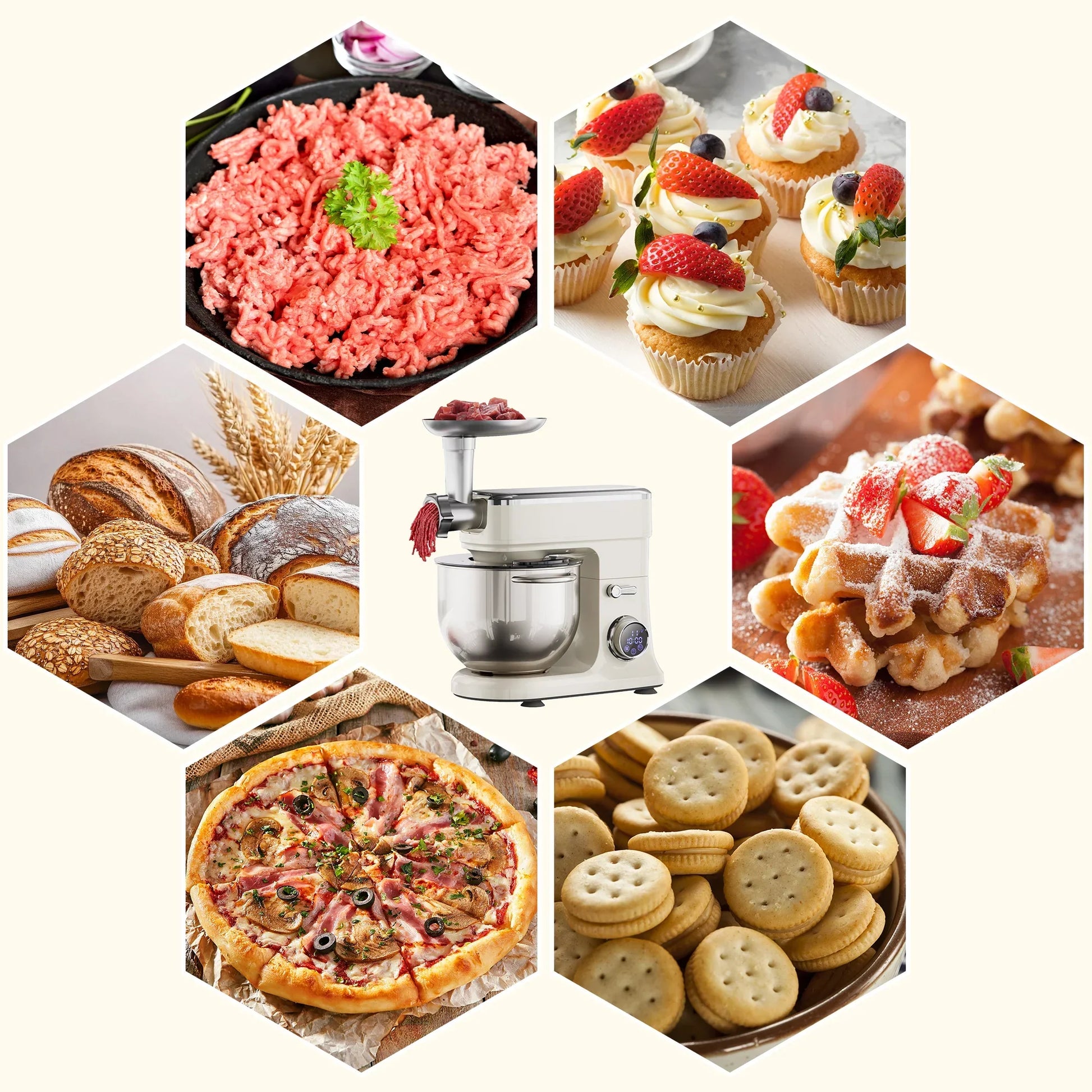 BioloMix 7L Stand Mixer for Baking – 1200W DC Motor, 11 Speeds + Meat Grinder Kitchen Appliance Peaceful Pleasures Health and Wellness