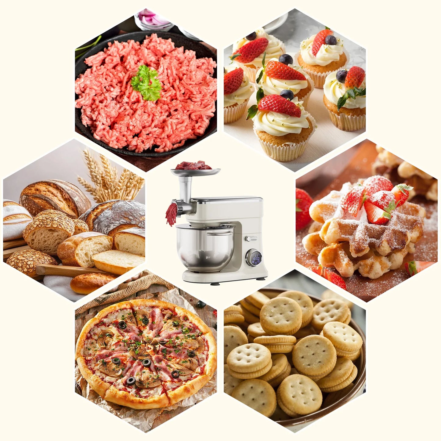 BioloMix 7L Stand Mixer – 1200W DC Motor, 11 Speeds, Dough Hook & Meat Grinder Kitchen Appliance Peaceful Pleasures Health and Wellness
