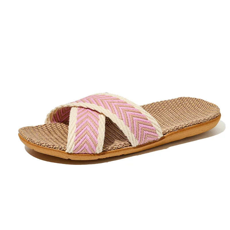 Women's Anti-Slip Linen Flat Slippers | Indoor, Shower & Beach