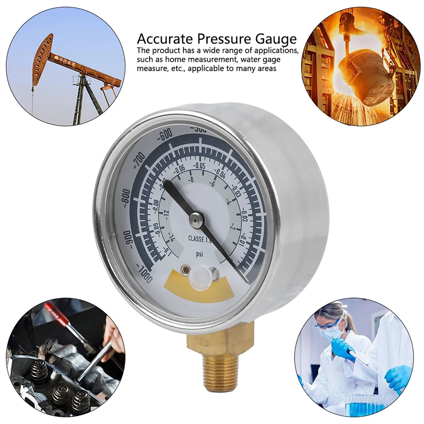 Vacuum Gauge Pressure Gauge Accurate Air Gauge Instrument for Vacuum Pump 0‑14psi NPT 1/8in Connector 0‑14psi Pressure Gauge Peaceful Pleasures Health and Wellness