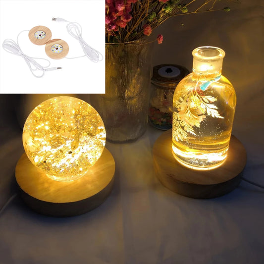 LED USB Wooden Night Light Display Stand – Desktop Decor Lamp LED Display Lamp Peaceful Pleasures Health and Wellness Warm White 6cm