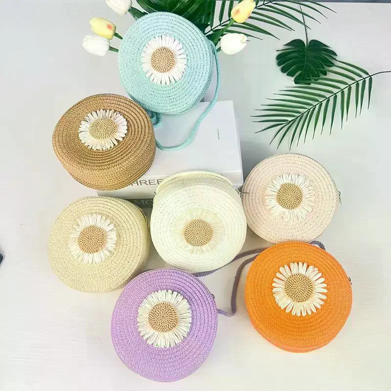 Floral Circle Crossbody Bag – Vintage Mini Straw Shoulder Purse
