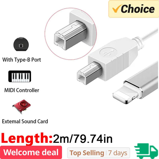 MIDI USB B to iPhone iPad IOS Interface OTG Data Cable for Electronic Piano Drum Electric Piano MIDI Keyboard Connector Peaceful Pleasures Health and Wellness