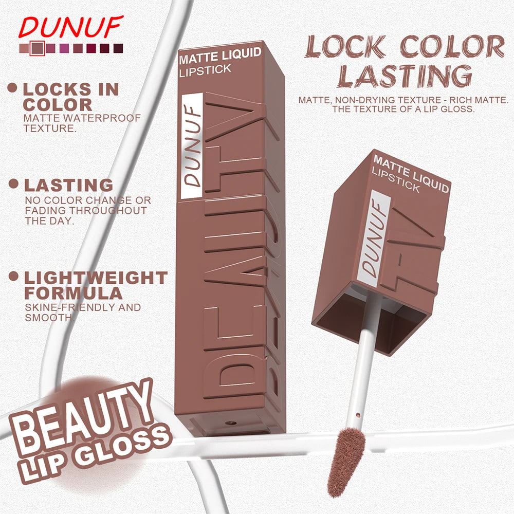 DUNUF Matte Velvet Liquid Lipstick – Long-Lasting Purple Lip Gloss