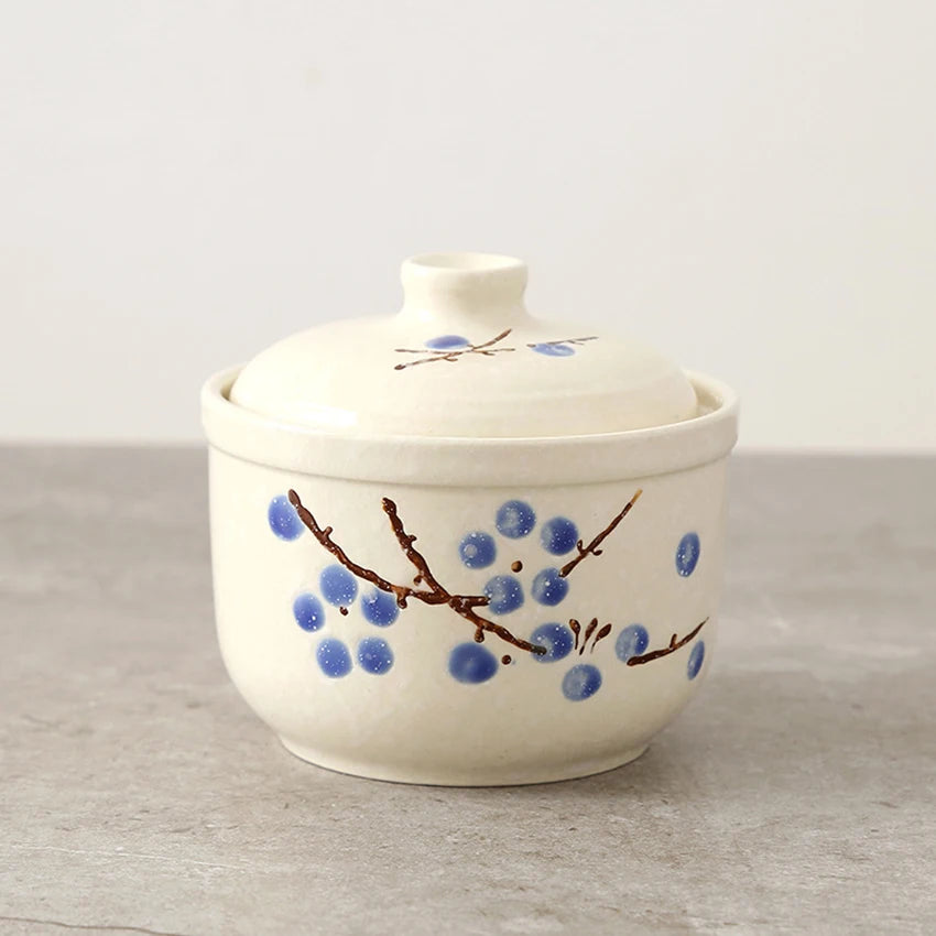Ceramic Stewing Soup Cups Household Steamed Egg Bowls Hotel Steamed Bird's Nest Stew Underglaze Colored Mini Dessert Stew Cups Peaceful Pleasures Health and Wellness blue plum