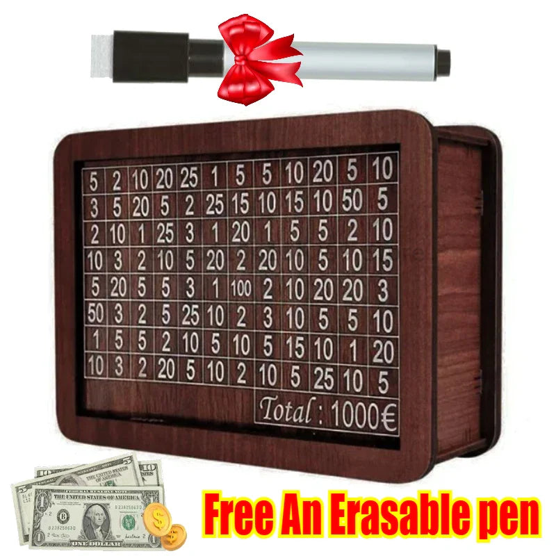 Wooden Piggy Bank – 10,000 Savings Challenge Money Box
