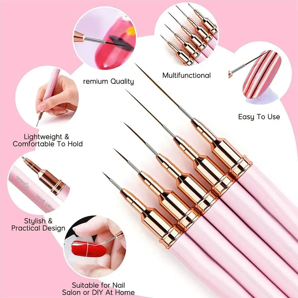 5-Piece Nail Art Liner Brush Set – UV Gel & Polish Nail Care Peaceful Pleasures Health and Wellness