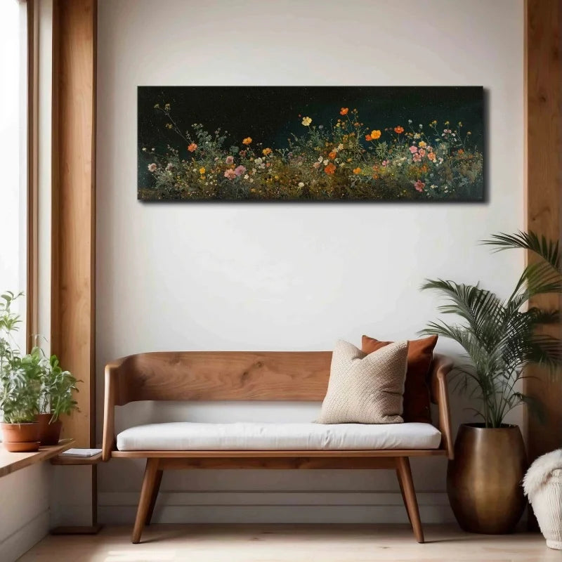Wildflowers at Night Canvas Wall Art | Moody Dark Floral Print Canvas Wall Art Peaceful Pleasures Health and Wellness