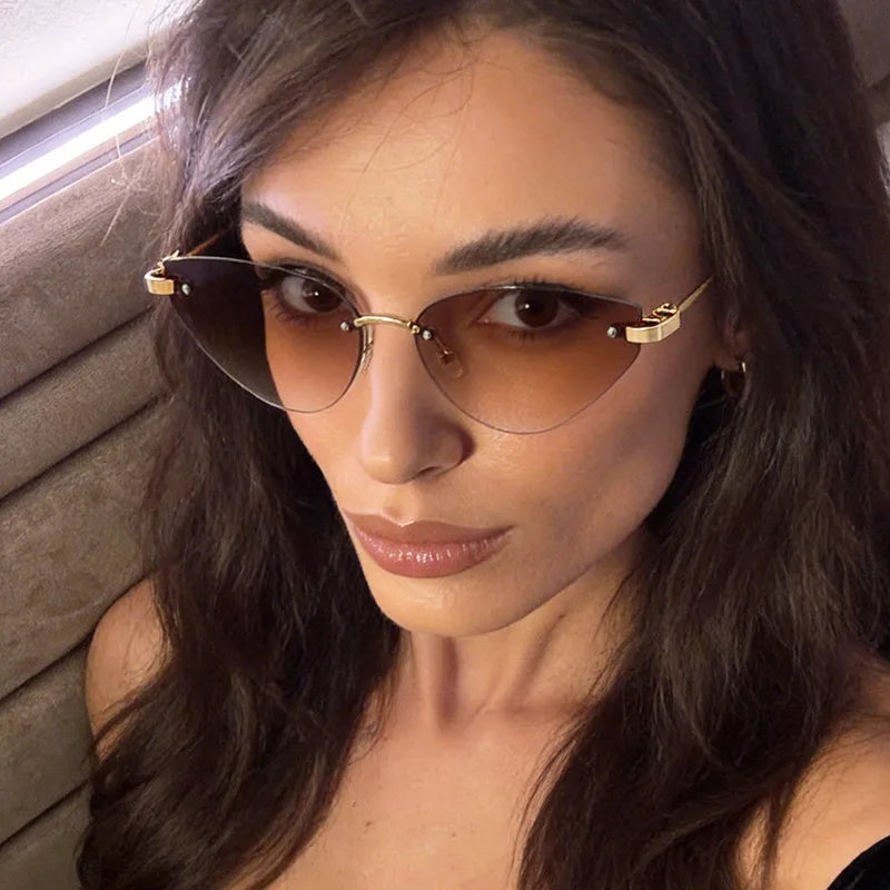 Retro Rimless Oval Cat Eye Sunglasses UV400 | Unisex Punk Shades